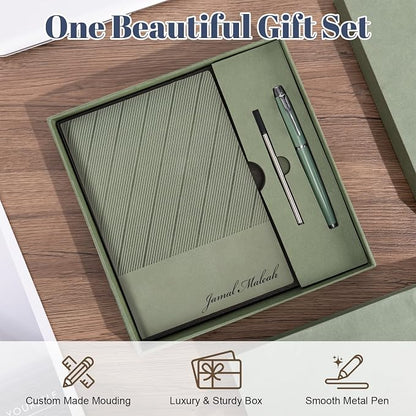 ENOMY Personalized Notebook Set with Pen & Gift Box A5 Leather Custom Notebook 200 Pages Lined Journal for Work,Business,College,Travel,Birthday,Valentine's Day Gift, Red