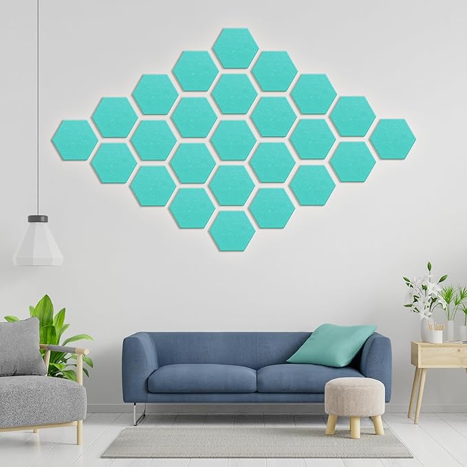 Hexagonal Acoustic Panels-12 Pack High-Density Sound Absorbing Panels 12"X10"X0.4" for Enhanced Noise Reduction, DIY Design, Idea for Studios, Offices, and Home Theaters(Viking Blue)