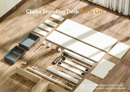 Claiks Standing Desk with Drawers, Stand Up Electric Standing Desk Adjustable Height with Storage Shelf and Splice Board, 48 Inch, White