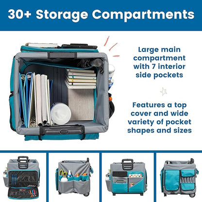 ECR4Kids Universal Rolling Cart with Canvas Organizer Bag, Mobile Storage, Turquoise/Grey