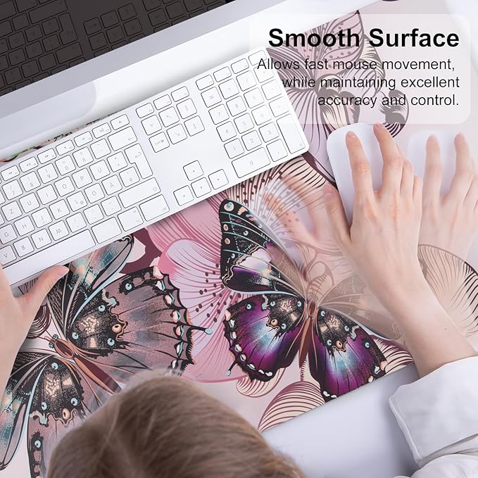 QIYI Large Mouse Pad, PU Leather Desk Blotter Protector, Waterproof Computer Desk Mat, Butterflies Keyboard Mouse Pads, Non Slip Base Home & Office Accessories, Extended Large Size 31.5" x 15.7"