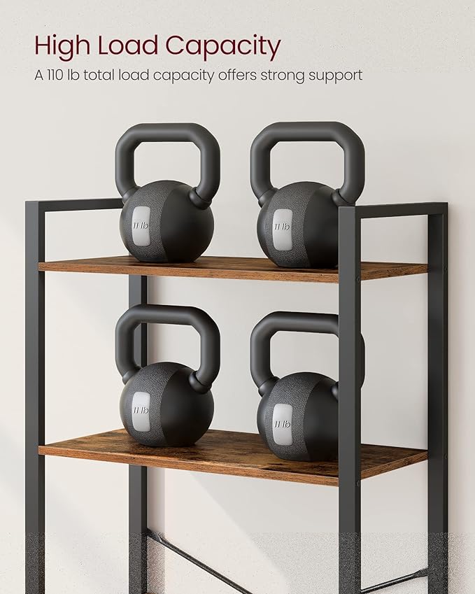 VASAGLE 5-Tier Bookshelf, Bookcase with Steel Frame, Book Shelf for Living Room, Home Office, Study, 11.8 x 26 x 60.2 Inches, Industrial Style, Rustic Brown and Ink Black ULLS061B01