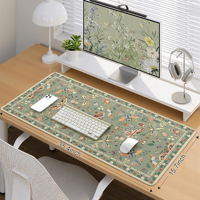 iCasso Green Large Mouse Pad, Desk Matt for Desktop, XXL Desk Mat for Keyboard and Mouse, Anti-Slip Big Mousepad Computer Mat with Stitched Edges