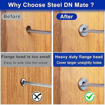 Steel DN Mate 200 Pack Stainless Steel Protector Sleeves for 1/8" 5/32" or 3/16" Cable Railing, Cable Protector Sleeves for Cable Railing System,T316 Cable Railing Hardware with a Drill Bit, DE05