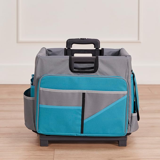 ECR4Kids Universal Rolling Cart with Canvas Organizer Bag, Mobile Storage, Turquoise/Grey