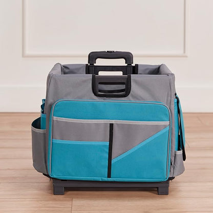 ECR4Kids Universal Rolling Cart with Canvas Organizer Bag, Mobile Storage, Turquoise/Grey