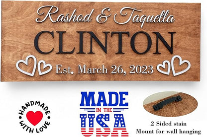Custom Family Name Sign | Personalized Wooden Wedding Gift | Rustic Last Name Wood Plaque | Established Date Sign |Аnniversаrу (Clinton Style)