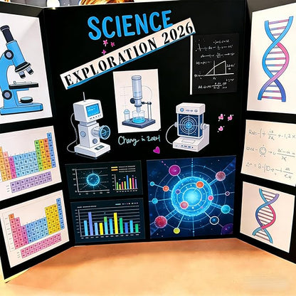 AKONEGE 3PCS Small Trifold Poster Board, 21 x 14 Inches Black Corrugated Cardboards Mini Tri Fold Poster Boards for School Projects, Science Fair, Business Presentations, Exhibitions, Event Display