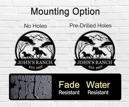 efcustomgifts Personalized Horse Ranch Metal Signs,Horse Signs for Barn, Custom Horse Farm Name Sign, Rustic Farmhouse Wall Decor, Custom Horse Entryway Sign farmhouse Gift