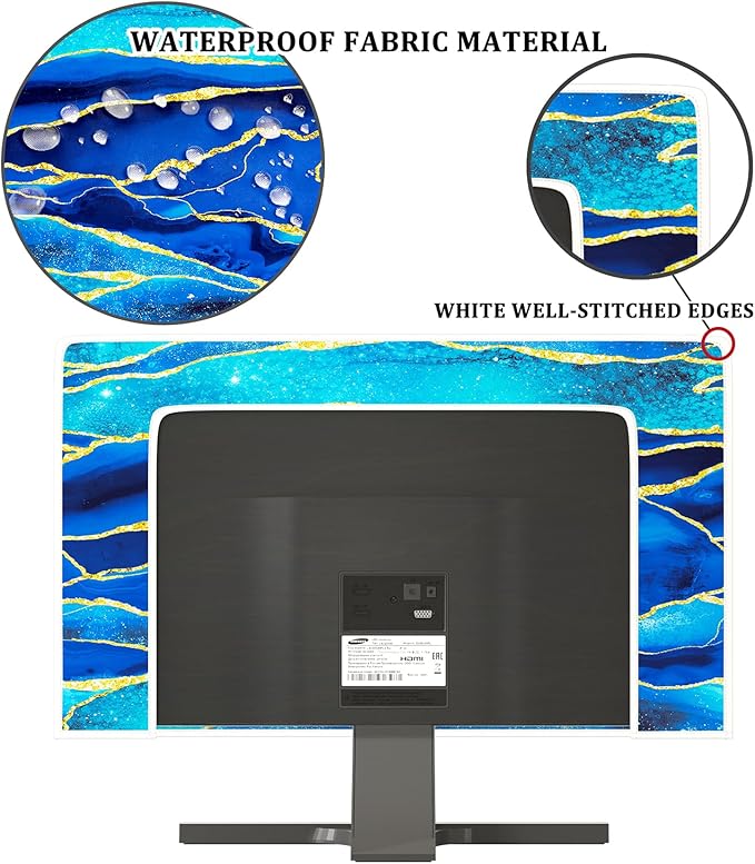 Baocicco Royal Blue Marble Waterproof TV Cover 80 Inch Creative Design Monitor Accessories Laptop TV LCD Screen Television Decoration for Tablet LED LCD OLED TVs Decorations