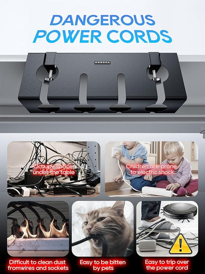 NODOCA No Drill Under Desk Cable Management Tray, 17'' Wire Management, Punch-Free Clamp on, Metal Cable Tray, Wire Organizer Under Desk, Under Desk Basket for Office and Home, Black