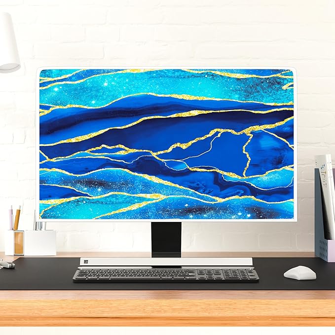 Baocicco Royal Blue Marble Waterproof TV Cover 58, 59, 60 Inch Creative Design Monitor Accessories Laptop TV LCD Screen Television Decoration for Tablet LED LCD OLED TVs Decorations