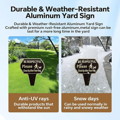 13.6"x9.6" Clean Up after Your Dog Signs Pick Up After Your dog sign with Integrated stake Double Side Printed- Be Respectful, No Dog Poop and Pee Stop Dogs from Pooping/Peeing On Your Lawn/Garden