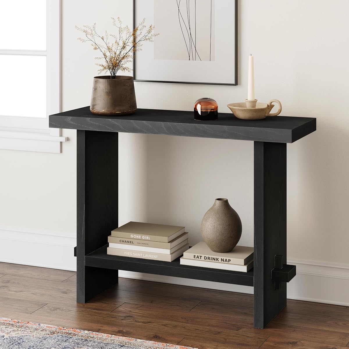 Nathan James Virgo Wood Accent Storage Console Sofa Table, for Entryway, Hallway or Living Room, Reclaimed Black Oak