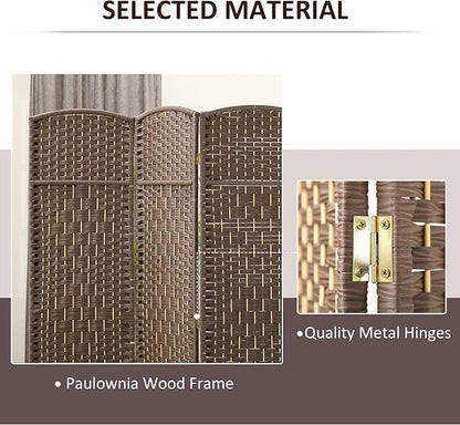 HOMCOM 3 Panel Room Divider, 6' Tall Folding Privacy Screen, Hand-Woven Freestanding Wall Partition for Home Office, Bedroom, Brown