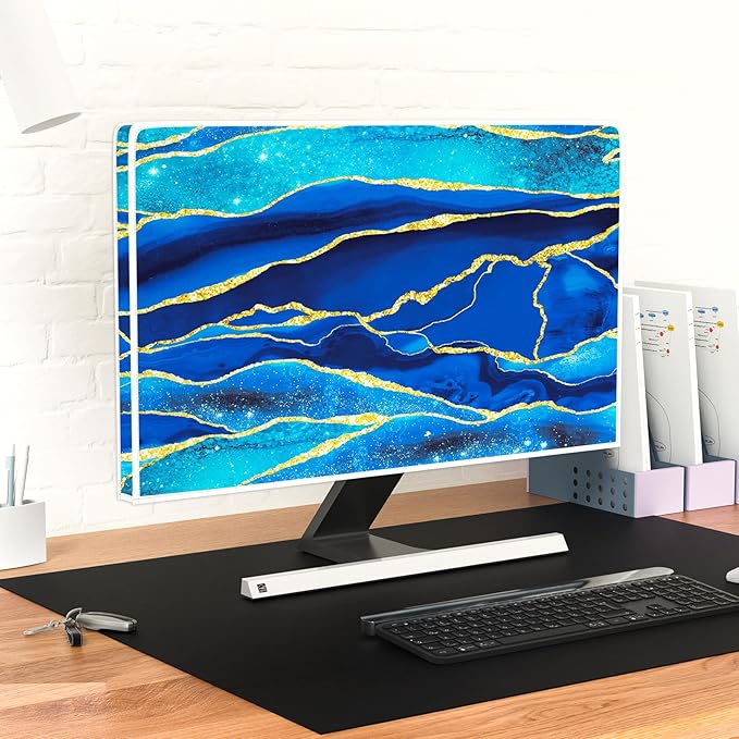 Baocicco Royal Blue Marble Waterproof TV Cover 65 Inch Creative Design Monitor Accessories Laptop TV LCD Screen Television Decoration for Tablet LED LCD OLED TVs Decorations