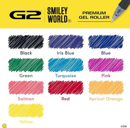 PILOT, G2 Premium Gel Roller Pens, G2 SmileyWorld Collection, Write Happier, 10 Pack Pouch, Fine Point 0.7 mm, Assorted