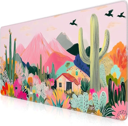 iCasso Large Gaming Mouse Pad (35"x16") - Waterproof Desk Mat with Non-Slip Rubber Base & Stitched Edges - Extended Keyboard Mousepad for Computer, PC, Office, Home Workspace (Cactus)