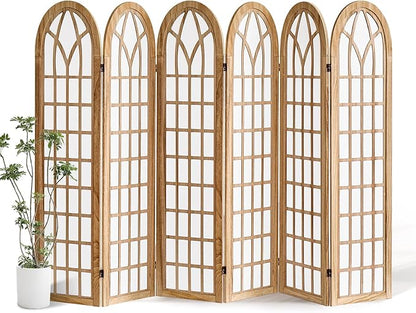 Aletheiawu 6 Panel Room Divider Wall Shoji Screen, Japanese Wood Room Divider for Room Separation, Folding Privacy Screen, Portable Room Partition for Home Office Restaurant - Natural