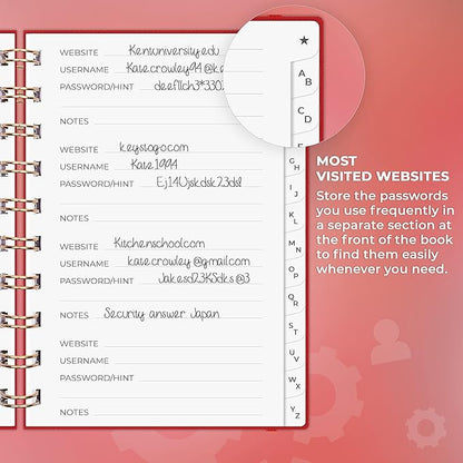 Clever Fox Password Book Spiral – Mini Internet Address & Password Organizer with Laminated Alphabetical Tabs – Small Password Keeper Journal – Hardcover, Pocket Size, 4.7x5.7” (Red)