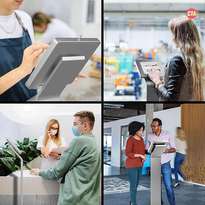 Premium Kiosk Floor Stand – CTA Locking Support Base Kiosk for iPad 11 (A16) - Pro 11-inch M4 - Air 11-inch M3- iPad 10th Gen - Galaxy Tab & More Tablets - Silver - (PAD-PARAFS)