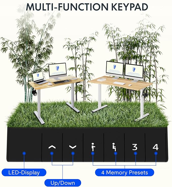 FLEXISPOT EN1 Bamboo Standing Desk, 60 x 30 Inches Whole-Piece Electric Adjustable Height Sit Stand Desk for Home Office (White Frame + Bamboo Curved Desktop, 2 Packages)