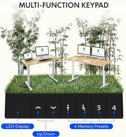 FLEXISPOT EN1 Bamboo Standing Desk, 48 x 24 Inches Whole-Piece Electric Height Adjustable Desk for Home Office (Black Frame + Bamboo Curved Desktop, 2 Packages)