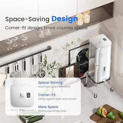Purewell Square 2.25G PFAS-Free Gravity Water Filter System with Water Level Window & Smart Timer, 4-Stage Filtration, Reduce Lead, Total PFAS (Forever Chemicals), Mercury, and Chlorine, SQP-2.25G