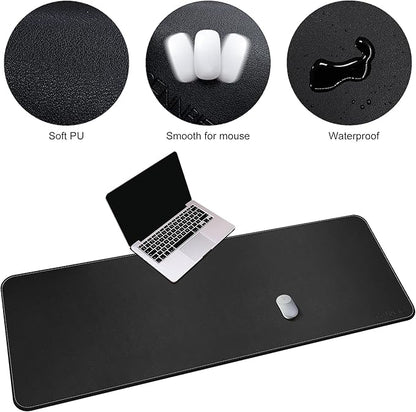 CENNBIE Leather Desk Mat, 66.9" x 23.6" Extra Large Desk Pad Blotter Protector, Extended Non-Slip Mouse Pad, Waterproof PU Leather Desk Mat on top of desks Large for Office and Home (Black)