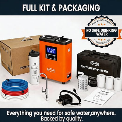 Purewell® K8680 RO Water Purifier System,10-Stage RV Portable Water Filtration Survival with UV,Desalination Rate Reaches 95%,Survival Gear Purification for Drinking,Team Camping，Travel(Orange)