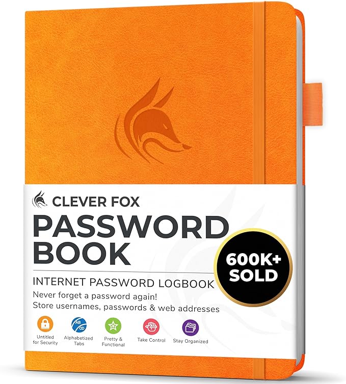 Clever Fox Password Book with alphabetical tabs. Internet Address Organizer Logbook. Small Pocket Password Keeper for Website Logins (Yellow)