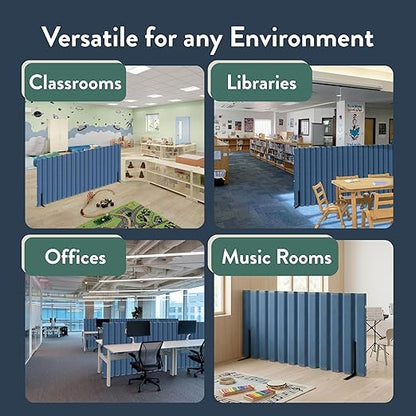 Angeles 30" x 10' Quiet Divider With Sound Dampening Panels, Freestanding Room Divider Wall, Blue