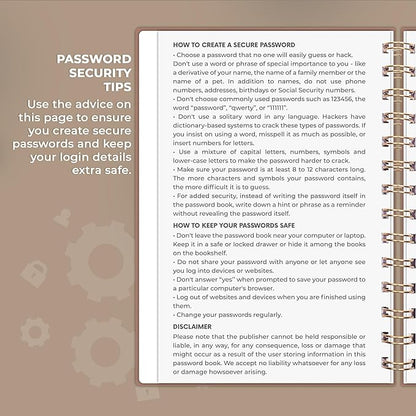 Clever Fox Password Book Spiral – Internet Address & Password Organizer with Laminated Alphabetical Tabs – Password Keeper Journal – Hardcover, Medium Size, 6.1x7.7” (Dark Terracotta)