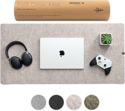 Nordik Large Felt Desk Mat — 35 × 17 in, Stone Oat Beige