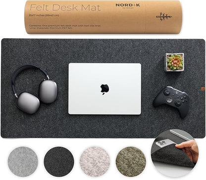 Nordik Large Felt Desk Mat - Charcoal - 35 x 17 inch - Full Desk Keyboard Mat - Computer Desk Mat for Keyboard and Mouse Pad - Desktop Mat - Large Felt Desk Pad