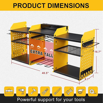 ERVNYNT 3 layers power tool organizer Loads 150lbs with 6 Cordless Drill Holder and 6 Outlet Power Strip,it’s good choice for husband birthday gift,yellow
