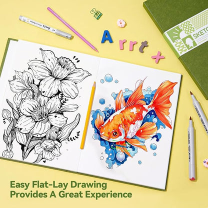Arrtx A4 Sketchbook, Lay Flat Hardcover Sketch Book(120 Pages) 180GSM/90lb, Acid-Free Art Sketchbook for Artist, Students and Beginners