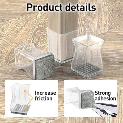 Clear Square Chair Leg Floor Protectors for Hardwood, Furniture Legs Caps, 16Pcs, Fit:2" - 2 1/4".