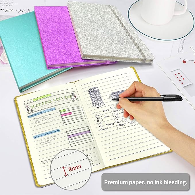Custom Notebook and Pen Set - Personalized Cover with Logo/Text/Photo, Glitter Design & Rose Gold Accents, Customizable Journal with Matching Pen for Gifts/Office/School, Make It Unique, Green
