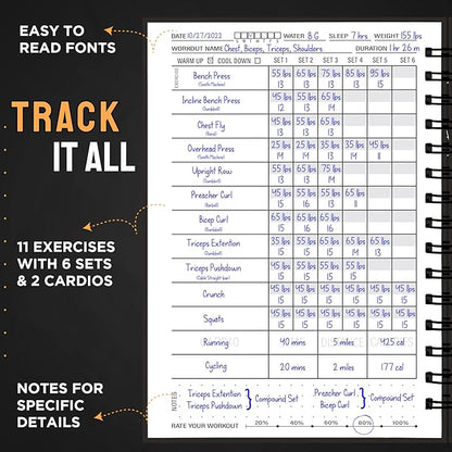 Nextnoid Hardcover Fitness Journal Workout Planner for Men & Women - A5 Sturdy Workout Log Book to Track Gym & Home Workouts - Green