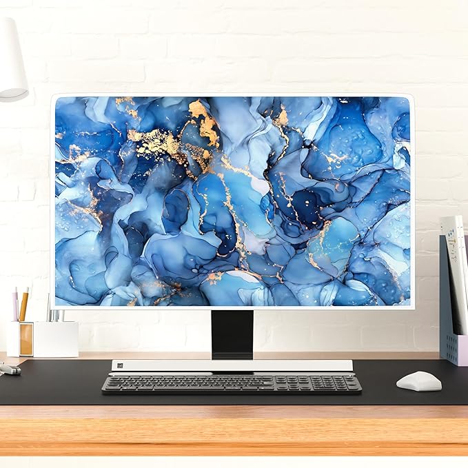 Baocicco Navy Blue Gold Marble Waterproof TV Dust Cover 70 Inch Creative Texture Grain Television Screen Cover Abstract TV Display Protectors Protective LED LCD OLED TVs Dust-Proof