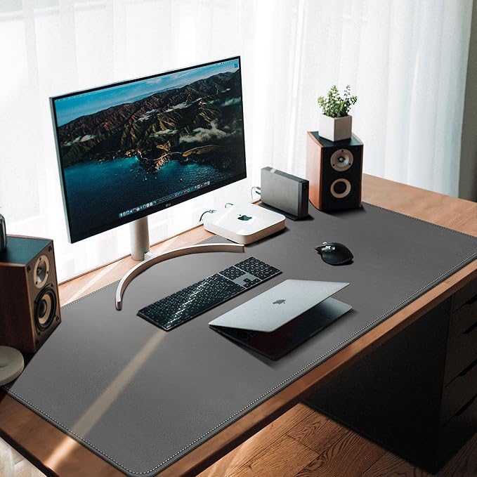 CENNBIE Leather Desk Mat, 59" x 27.5" Extra Large Desk Pad Blotter Protector, Extended Non-Slip Mouse Pad, Waterproof PU Leather Desk Mat on top of desks Large for Office and Home (Grey)