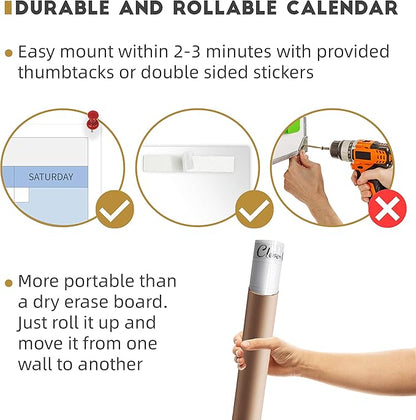 CLEVER CLEAN Large Dry Erase Wall Calendar - 48"x58" 12-month 2026 Undated Yearly Calendar for Home, Office, School Projects - Jumbo Laminated Task Organizer
