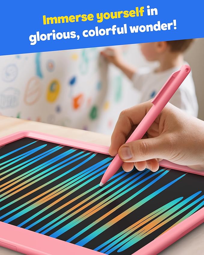 TEKFUN LCD Writing Tablet for Kids Girls Toys, 12 Inch Erasable Drawing Tablet Doodle Board Colorful Doodle Pad, Gifts for Toddlers Girls Adults (Pink)