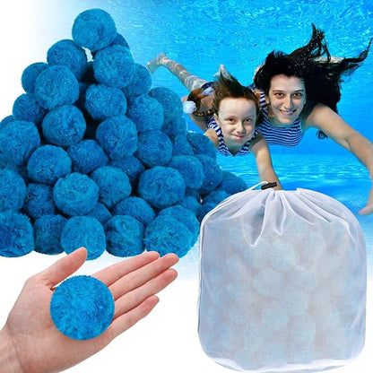 Zubebe 7.7 lbs Pool Filter Media Balls Fiber Filter Media for Swimming Pool Sand Filters and Bath Center Bathtubs Spas Aquarium Grime Cleaning Scum (Blue)