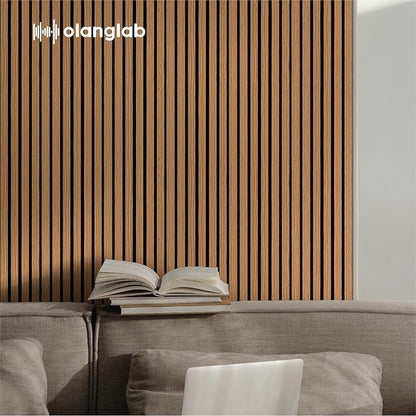 Olanglab Wood Slat Wall Panels 4 Pack, Wooden Acoustic Wall Panels, 94.5"x12.6" Each 3D Wall Panels for Interior Wall Decor (Cherry Toned-Extendo Trio)
