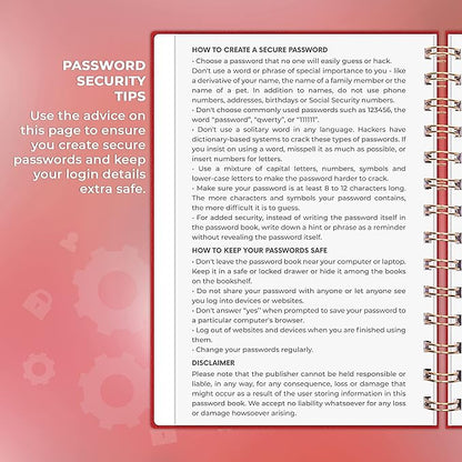 Clever Fox Password Book Spiral – Internet Address & Password Organizer with Laminated Alphabetical Tabs – Password Keeper Journal – Hardcover, Medium Size, 6.1x7.7” (Red)