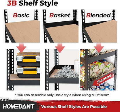 HOMEDANT 5 Tier Storage Shelves Adjustable Laminated Boltless Garage Metal Shelving Unit Heavy Duty Utility Rack Shelf Warehouse Pantry Closet Kitchen (2, (XL Deep) 48.1" W, Black)