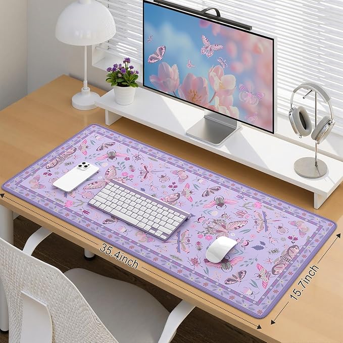 iCasso Purple Large Mouse Pad, Desk Matt for Desktop, XXL Desk Mat for Keyboard and Mouse, Anti-Slip Big Mousepad Computer Mat with Stitched Edges