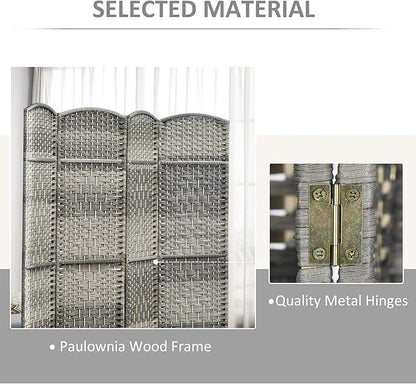 HOMCOM 6 Panel Room Divider, 6' Tall Folding Privacy Screen, Hand-Woven Freestanding Wall Partition for Home Office, Bedroom, Mixed Gray